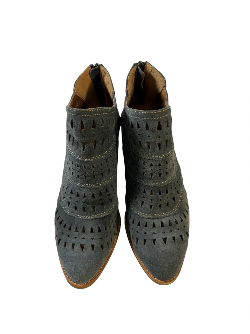 Söfft 9M Slate Blue Leather Laser Cut Western Ankle Booties